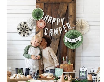 Adventure Party Fans, One Happy Camper, Wild Camp Theme Decor, Woods Tassel Garland, Camping Party Wilderness Great Outdoors Birthday