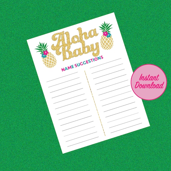 Name Suggestion Sign Printable Game Cards Aloha Baby Shower or Gender Reveal Luau Party Tropical Tahiti Hawaiian Digital Down Load Game