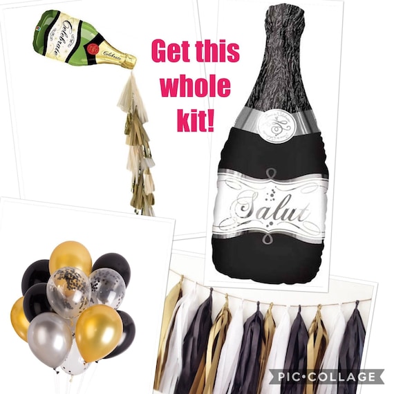 Graduation decorations 2023, Champagne Bottle Balloon Garland Kit Bubbly spout, Black and gold Bachelorette Party, Photo Booth, Backdrop