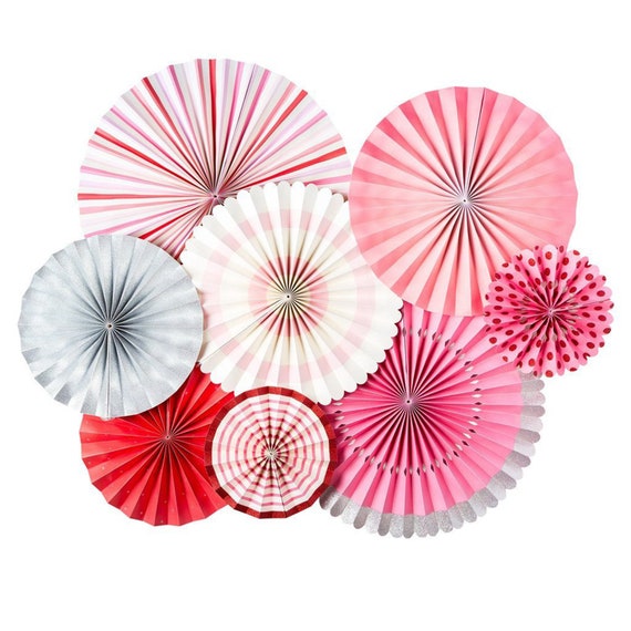 Pink & Red Paper Fan Decorations 8 count | Valentine Day Party Decor | Galentine Party Decor | Bachelorette Party | Red Photo Backdrop