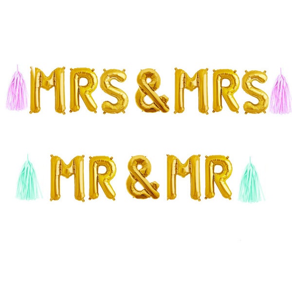 Herr und Frau Balloons, Herr und Herr Banner14 "in Gold, rose gold oder Silber Mylar, Frau und Frau Sign, Hochzeit oder Verlobung Party-Dekorationen