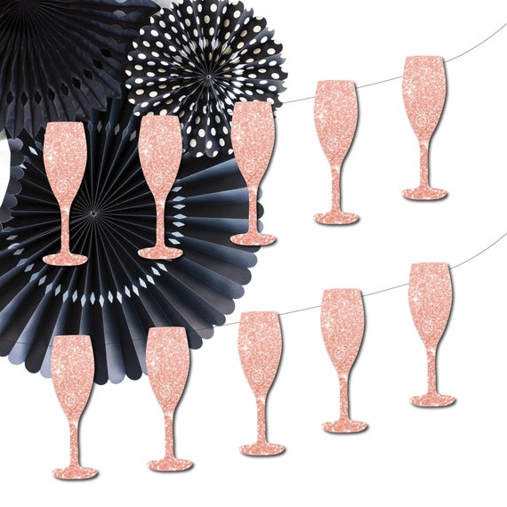New Years Rose Gold Champagne Flute Banner, Champagne Backdrop Ideas, Bachelorette, Baby Shower, Choose your colors