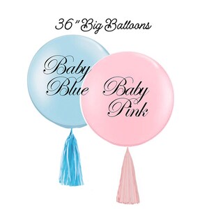 Balony na baby shower i balony na informację o płci dziecka, zestaw 2 sztuk - 36" okrągłe balony lateksowe, w kolorze jasnoróżowym i jasnoniebieskim z opcjonalnym chwostem
