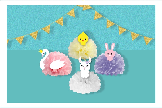 Easter Centerpiece, Bunny pom, Chick, Llama decor, Swan Princess, Baby Shower ideas, Gender Reveal party decor, choose your colors