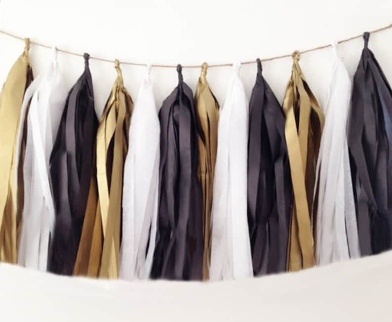 Black White and Gold Tassel Garland Tissue Tassel 2023 New Etsy