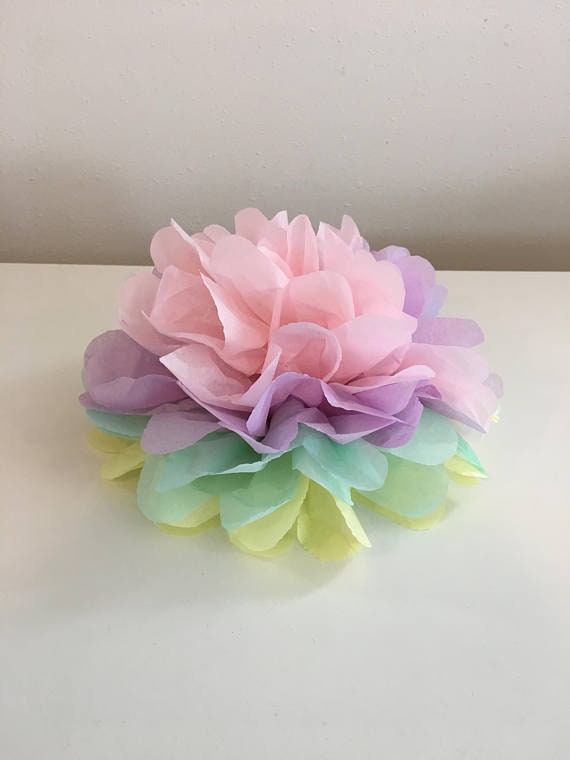 Pastel rainbow Poms, Matte Party Centerpiece,  macaron color Wall or Cake Topper Decoration for Birthday Macaroon Party Decor Easter