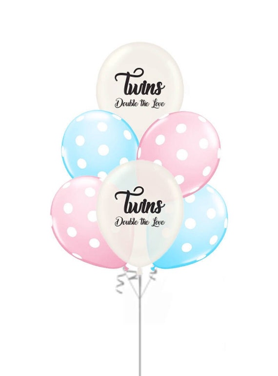 Twins Baby Shower Decor Reveal Ideas. Double the Love Balloons, Twins Party Decorations, Gender Reveal Kit