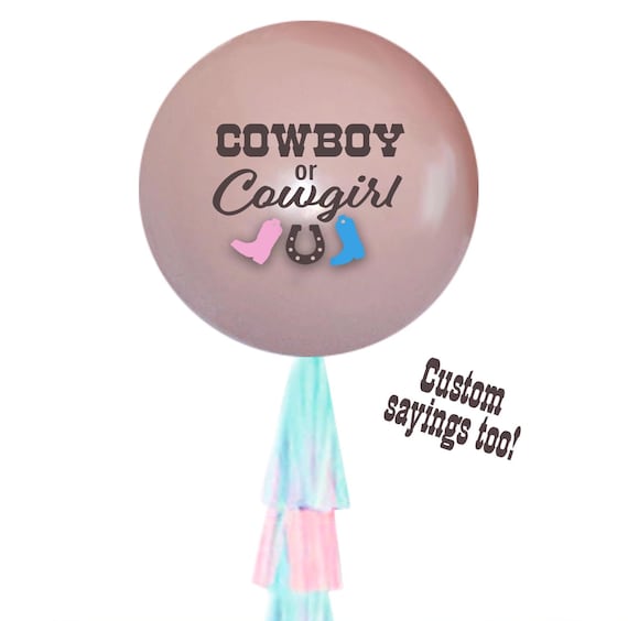 Cowboy or Cowgirl Gender Reveal Balloon w/ or w/o  Tassels, Giant 3 Foot Blush, Western Boots & Bows with personalized balloon option