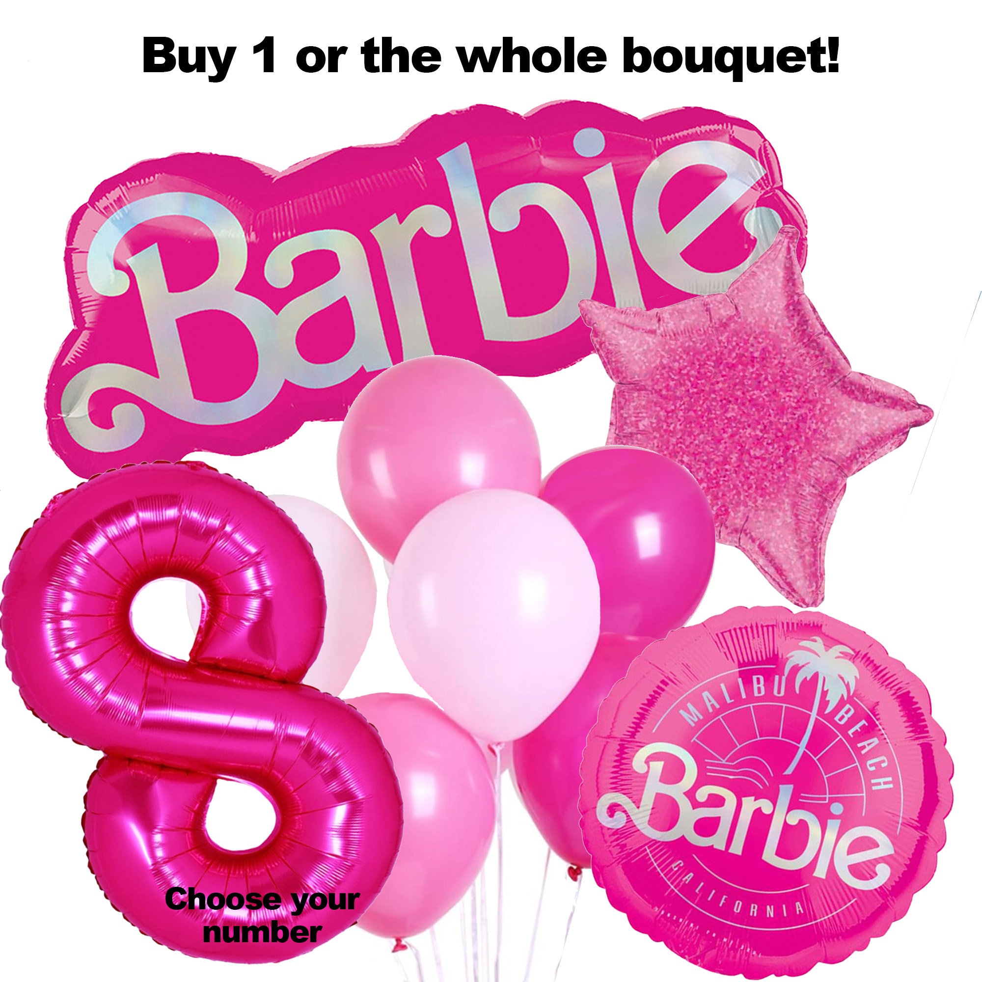 Globos y/o ramo de Barbie, decoraciones de fiesta de Barbie Malibu, ramo de  números, decoraciones del logotipo de Barbie, baby shower de Barbie -   España