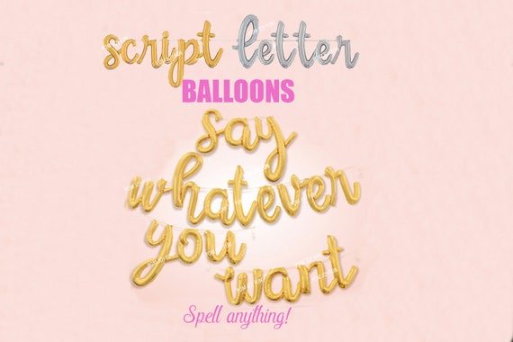 Script Letter Balloon, Custom Cursive Balloon Lettering, Silver and Gold One, Two, Three, Block Balloons, Baby shower, Bridal, Gender Reveal