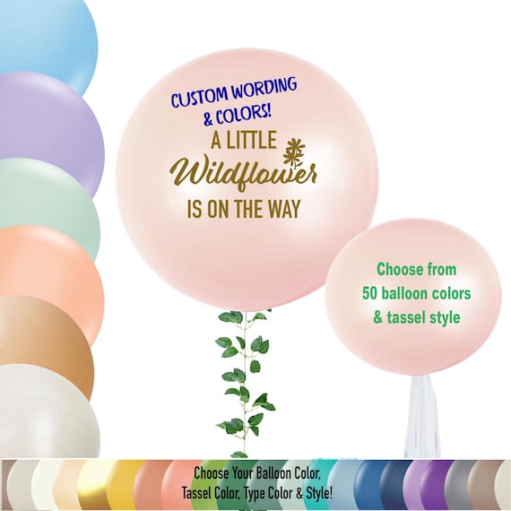Baby Announcement Balloon, Custom or A Little Wildflower is on the Way Baby Shower Party Balloon Sign Decor , Girl or Boy, Balloon Tassels