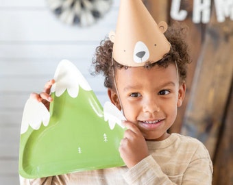 Adventure Party Mountain Plates, One Happy Camper, Wild Camp Theme Decor, Woods Garland, Camping Party Wilderness Great Outdoors Birthday