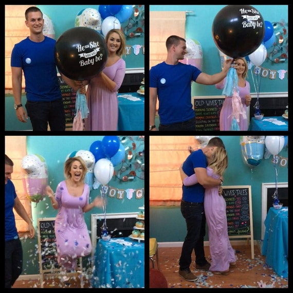 He or She What Will Baby Be? He or She Gender Reveal Balloon, 36" Gender Reveal Ideas, Confetti balloon with Tassel What Will It Be?