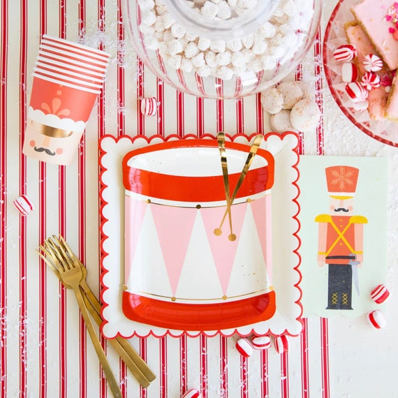 Nutcracker Ballet Cups & Plates Birthday Party, Christmas party paper cups, holiday red white party decor, Christmas gender reveal, lunch