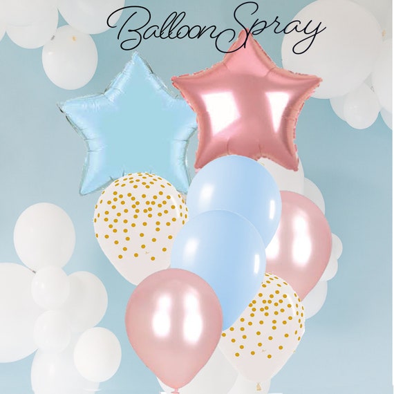 Twinkle Twinkle Little Star Balloons Baby Shower for Boy or Girl or Gender Reveal bouquet, Pink Blue Stars w gold confetti, photo backdrop