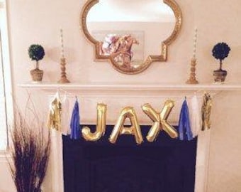 Name Balloons Rose Gold, Gold or Silver Foil Letter Balloons, Personalized 14" with or without tassels Name Sign Custom Colors