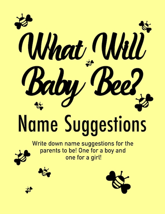 What Will Baby Bee Gender Game Sheet, Name Suggestion Game, Reveal Ideas, Baby Shower Games Bumble Bee, Printable DIY Bee Hive