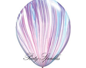 Unicorn Balloons, Marble Birthday Ideas, Frozen Balloons, Swirl Balloons, Agate Balloons in Purple, White and Blue, Paint balloon