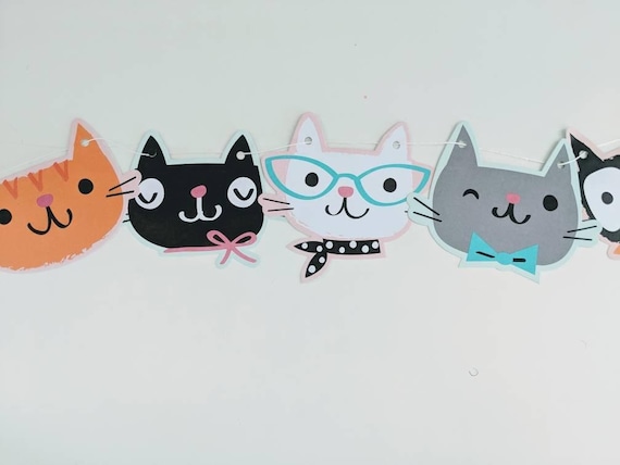 Kitty Cat Banner, Vintage Cat Birthday Banner, halloween cat Party Decorations, kitty party supplies, cat birthday, Kitten Birthday Party