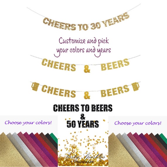 Cheers and Beers to 30 years, Cheers to 50 years, Anniversary Banners and Signs 20th, 30th, 40th, 50th, 60th Banner