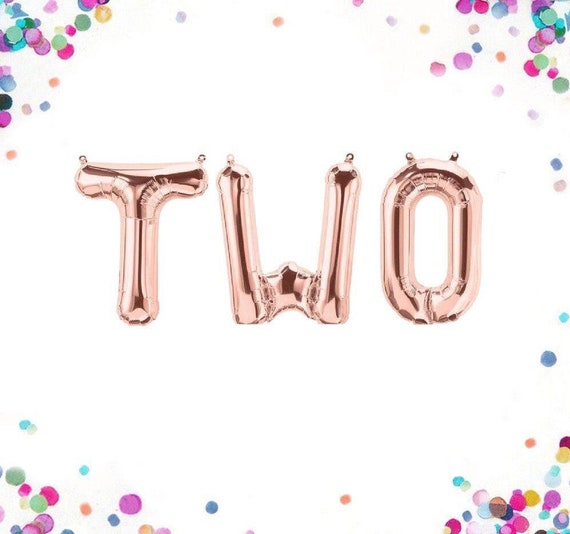 Two Balloon Rose Gold, One Balloon, Two Year Old Birthday Banner Balloons, Second Birthday Dedorationw Two Letter Balloons