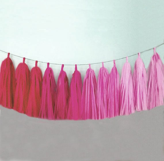 Pink Ombre Tissue Tassel Garland in Hot Pink, Pink and Light Pink for Birthday Party Decor Boy Girl Shower Decorations, Bachelorette Party