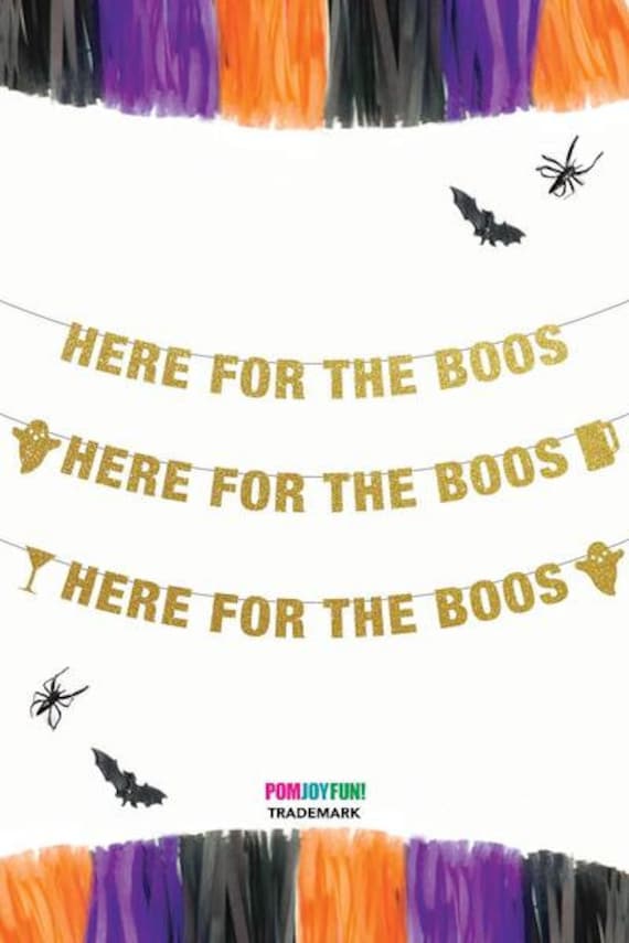 Here For The Boos Glitter Halloween Banners, Bar Party Decor, Drinking Adult Potions, Ghosts, Vintage Cat, Skulls Party Decor