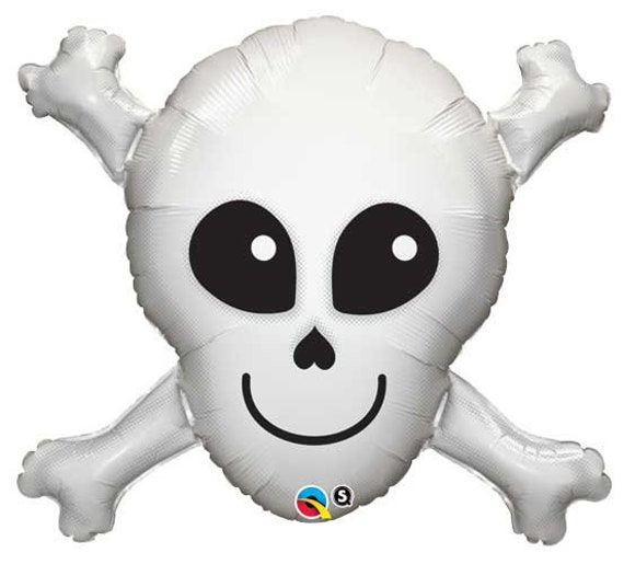 Halloween Skull and Crossbones Balloon JUMBO 32", Pirate Skeleton Balloon Bouquet, HUGE poison Halloween party decor, Pirate party