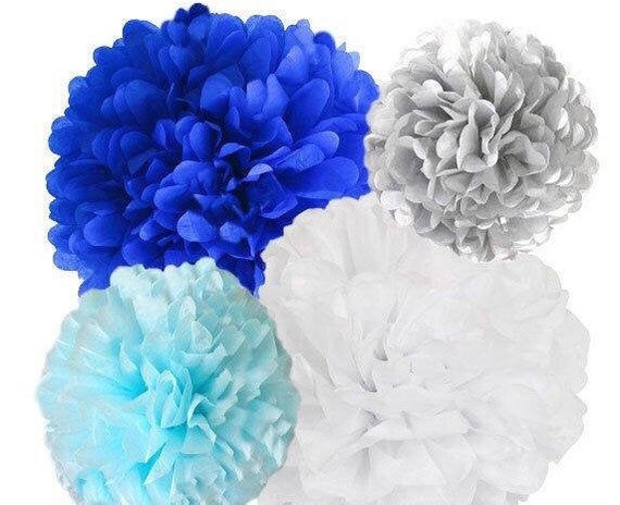 Blue Tissue Paper Poms 4 Piece Set, Blue Ombre Decor, Pool Party, Snow  Birthday, Gender Reveal, It's A Boy Shower Decorations