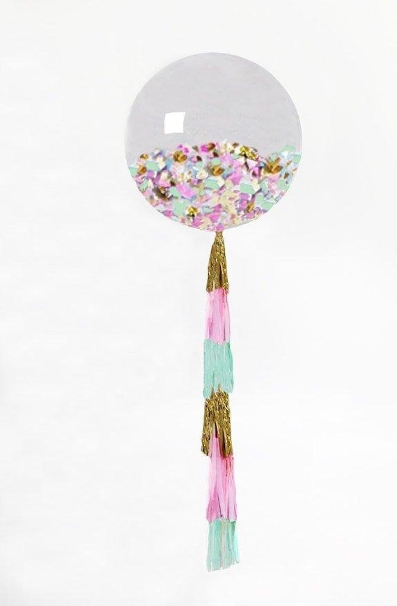 Confetti Balloon Giant Balloon with Tassel and Confetti Custom Colors 36" Balloon garland, pink, mint and gold first birthday baby shower