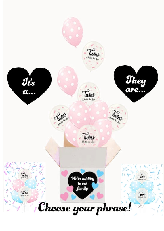 Twins Gender Reveal Balloons in a Box, Gender Reveal Ideas  Party, Twins Announcement, Balloon Release, Twins Reveal