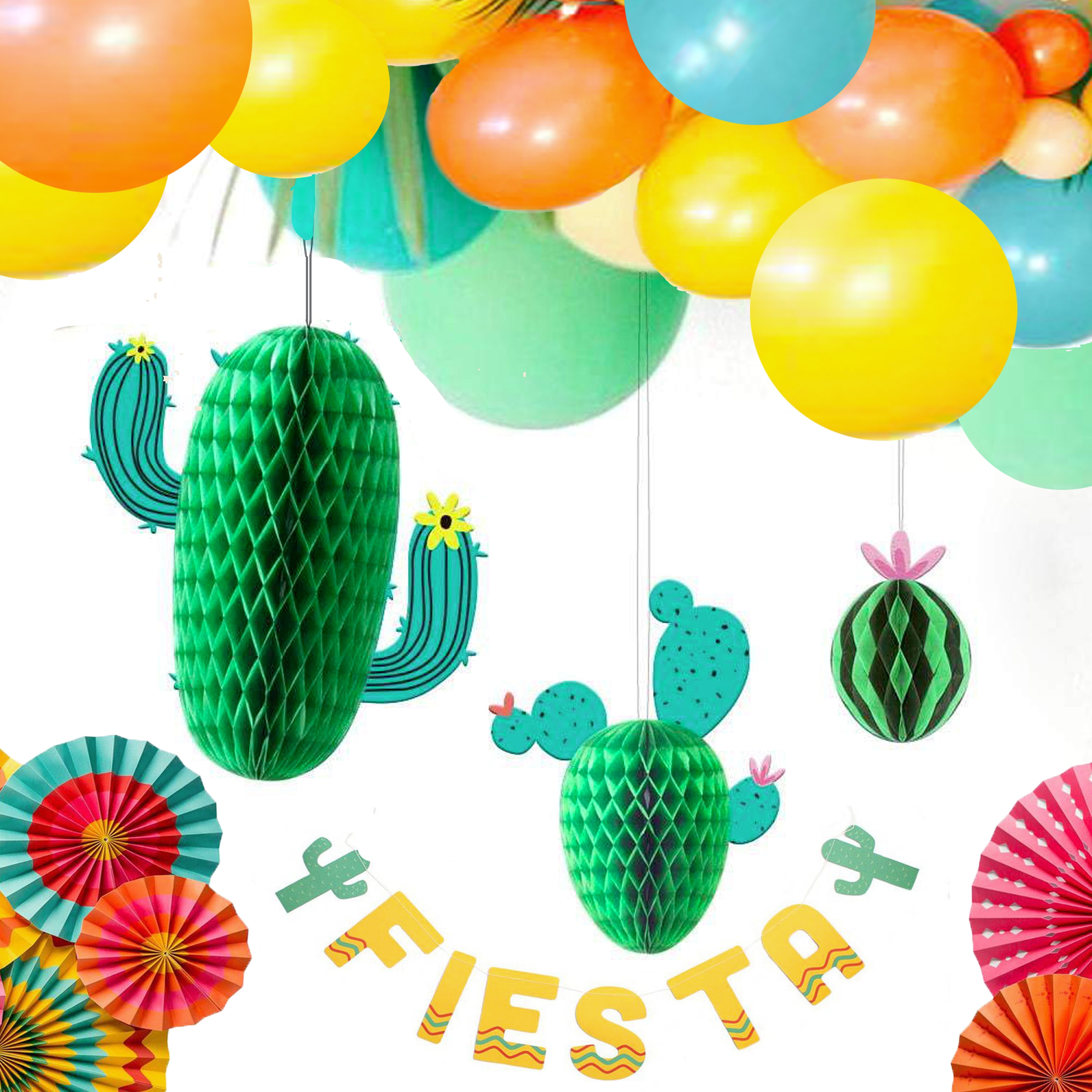 Fiesta Party Decorations Cactus Balloons Hanging Paper Fans Mexican Llama  Banner Garland Tassel Garland Backdrop String For Bachelorette Kids Taco