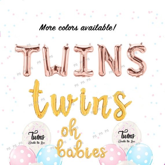 Twins Balloons, Oh Babies, Double the Love Party Decor, Script Twins Birthday, Welcome Home, Baby Shower Decorations, Party Girl or Boy