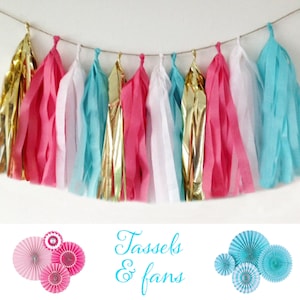 Roze en turkoois Decor, Tassel banner goud of rose goud & wit, tissue papier guirlande, Party Decor, douche, verjaardagsfeest