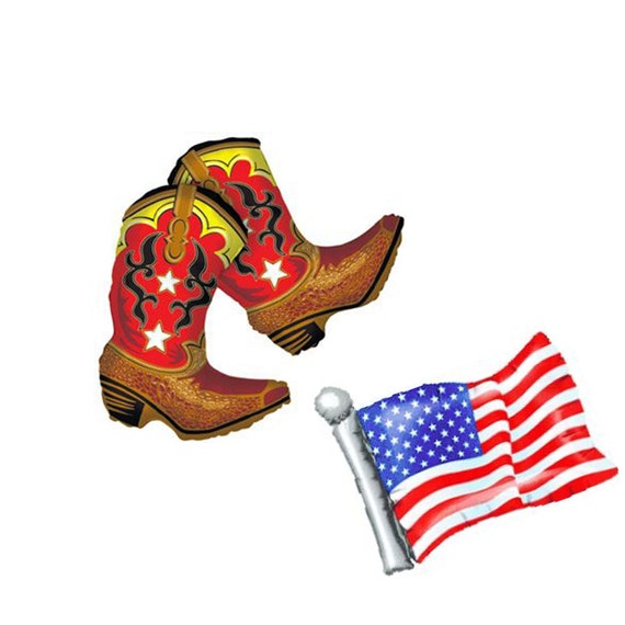 Cowboy Boots Birthday Party Balloons, Farm Decor, Texas Party 4th Of July, USA Flag & Longhorn Balloon, Tractor Balloons, Cow Party