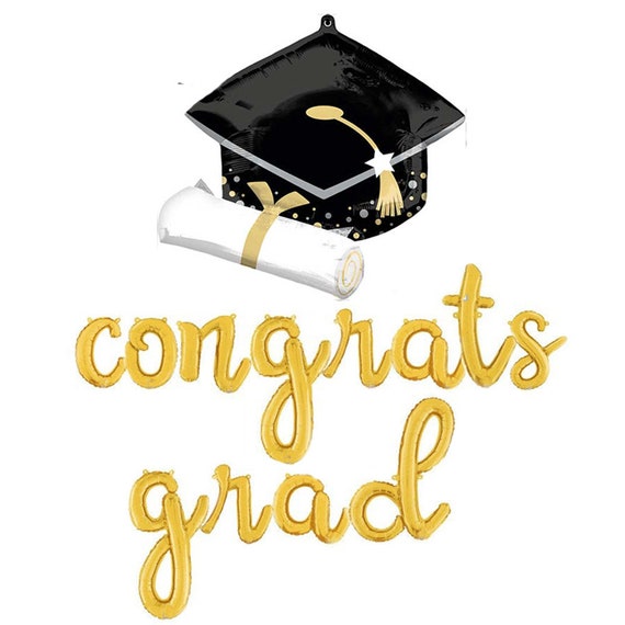 CONGRATS GRAD 2024 Letter Cursive Balloon Script, Graduation party, CustomBalloon Lettering, Banner, Backdrop Silver, Gold, Rose Gold