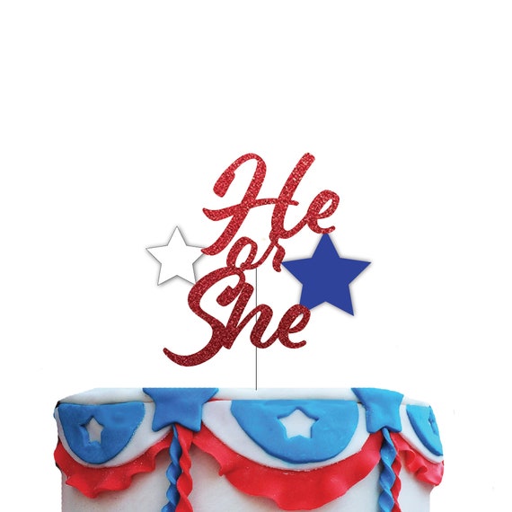 Fourth of July Gender Reveal Cake Topper & Decor, Red, White and Blue Balloons, Tissue Poms, Party Kit, Balloon Decorations, BBQ Party