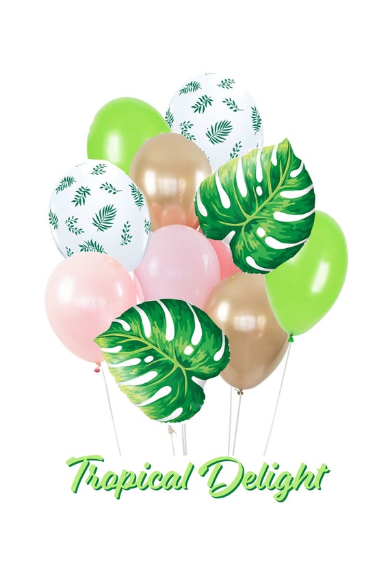 Tropical Balloons Bouquet Bundle, Tropic Like It's Hot Ideas, Green Pink Gold and Palm Leaf Monstera Tree Tropical Party Decorations Jungle