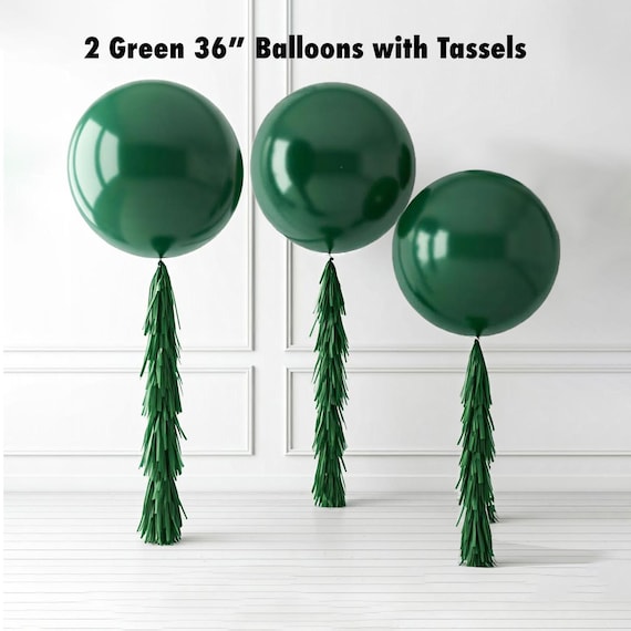 2 Pack Green Christmas 36" BIG Balloons with Green Tassels - DIY tassels, Wedding, Holiday Party Decor  Latex Balloons, Holiday Party Decor