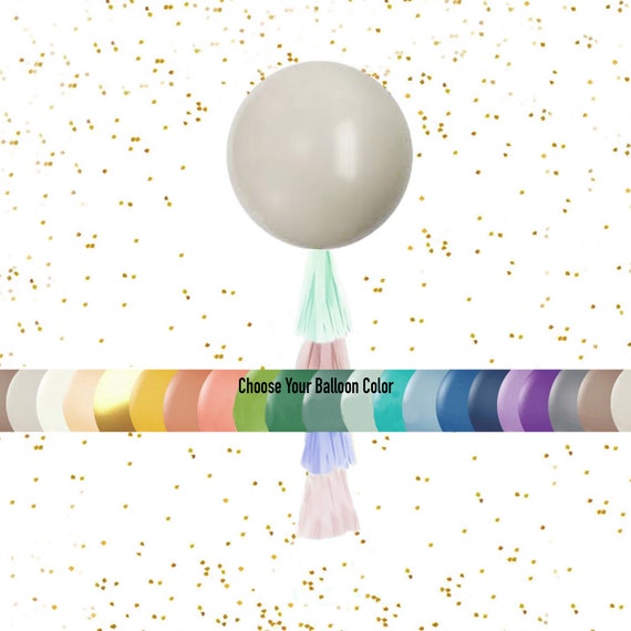 Neutral Grey Gender Reveal Balloon with Tassels & Confetti, Baby, Stone Gray, It's a Girl or Boy, Gender Reveal Party Ideas Party, Beige