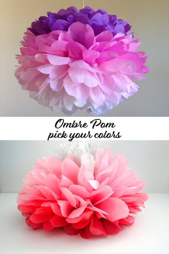 Ombre Pom Poms Party Centerpiece, Wall or Cake Topper Decoration for Birthday Party Decor Baby Shower Custom Surprise Party Decor Pastel pom