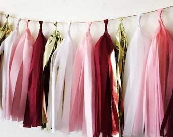 Burgundy Tassel Garland Perfect for Birthday Decorations or Baby Shower and Mother's Day in Burgundy Wine Pink White and Gold party decor