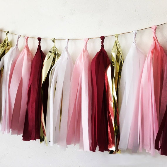 Burgundy Tassel Garland Perfect for Birthday Decorations or Baby Shower and Mother's Day in Burgundy Wine Pink White and Gold party decor