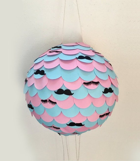 Lashes or Staches Gender Reveal Piñata with Pull String, Gender reveal ideas, Boy or Girl, with Eyelashes and Mustaches Party Game  suprise