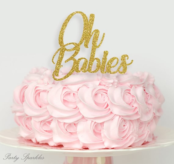 Oh Babies Cake Topper, Twins Cake topper, Twin baby shower decor, baby shower decorations, oh baby cake topper, Gold Glitter