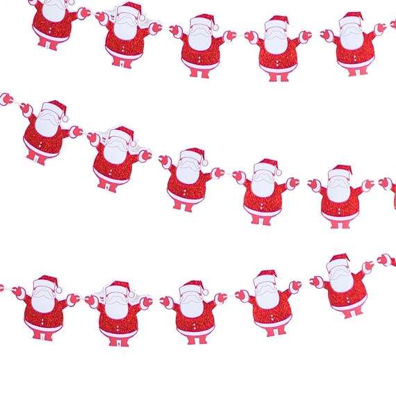 Santa Garland, Santa Claus Banner, Merry Christmas Decor Banner Vintage Indoor Decorations, Red  and White Glitter Fat Santa Claus