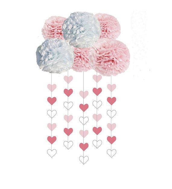 Cloud Baby Shower Decorations, Rain Cloud Pom Birthday Decor, Gender Reveal Party Decorations, raindrop garland Westher party