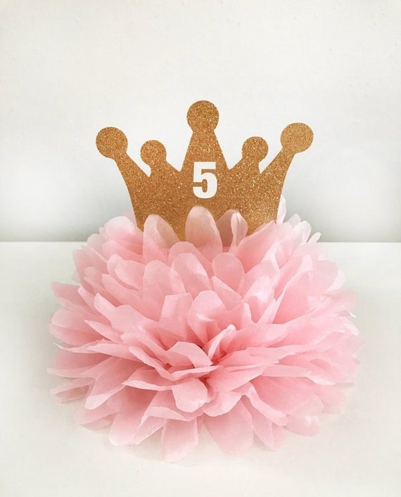 Crown Centerpiece Pom for Birthday, choose your number & color princess decor, crown decor, tiara first birthday princess party, second