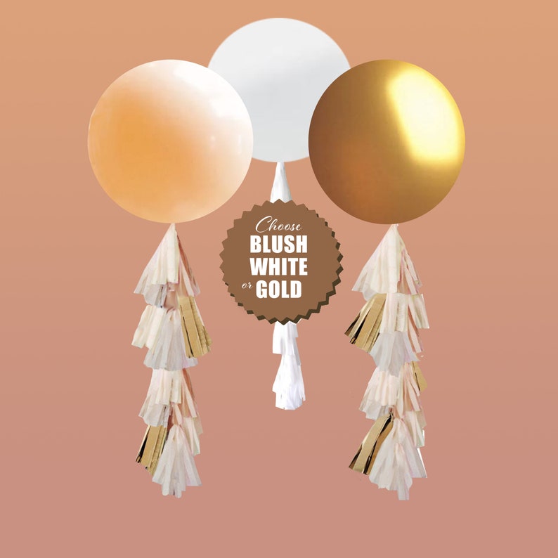 Gold Gender Reveal Balloon with Confetti and Tassel, Gold, Blush, Tan, Ivory White Balloon Gender Ideas, Modern Gender Reveal Balloon Kit image 1