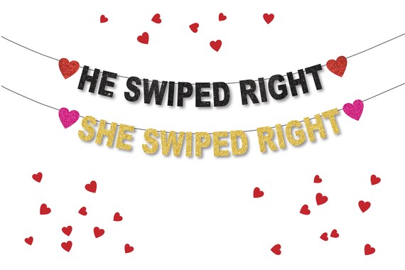 Valentines Banner Decor, He / She / They Swiped Right Banner, Engagement party, Bachelorette Tinder Hinge Bumble Bagel Meets Coffee
